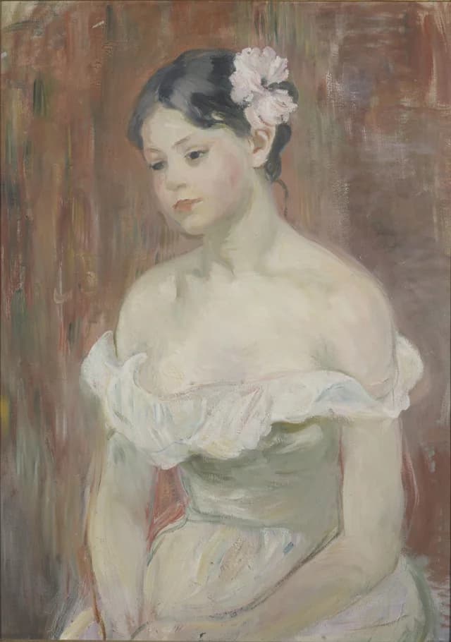 Young Girl in a Low-cut Dress, a Flower in her Hair