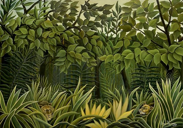 Dois leões à espreita na selva