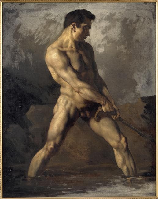 Académie d'homme tirant sur une corde