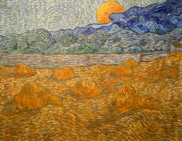 Landscape with wheat sheaves and rising moon