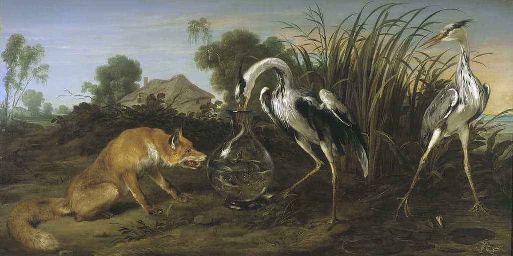 Die Fabel vom Fuchs und dem Reiher