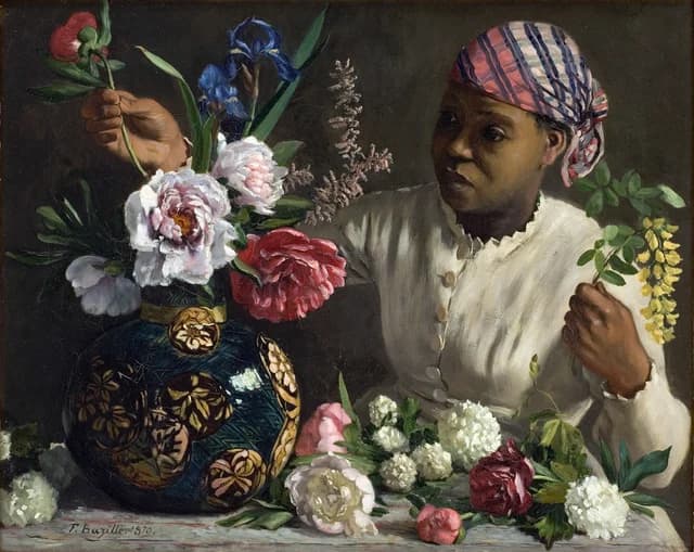 Black Woman with Peonies