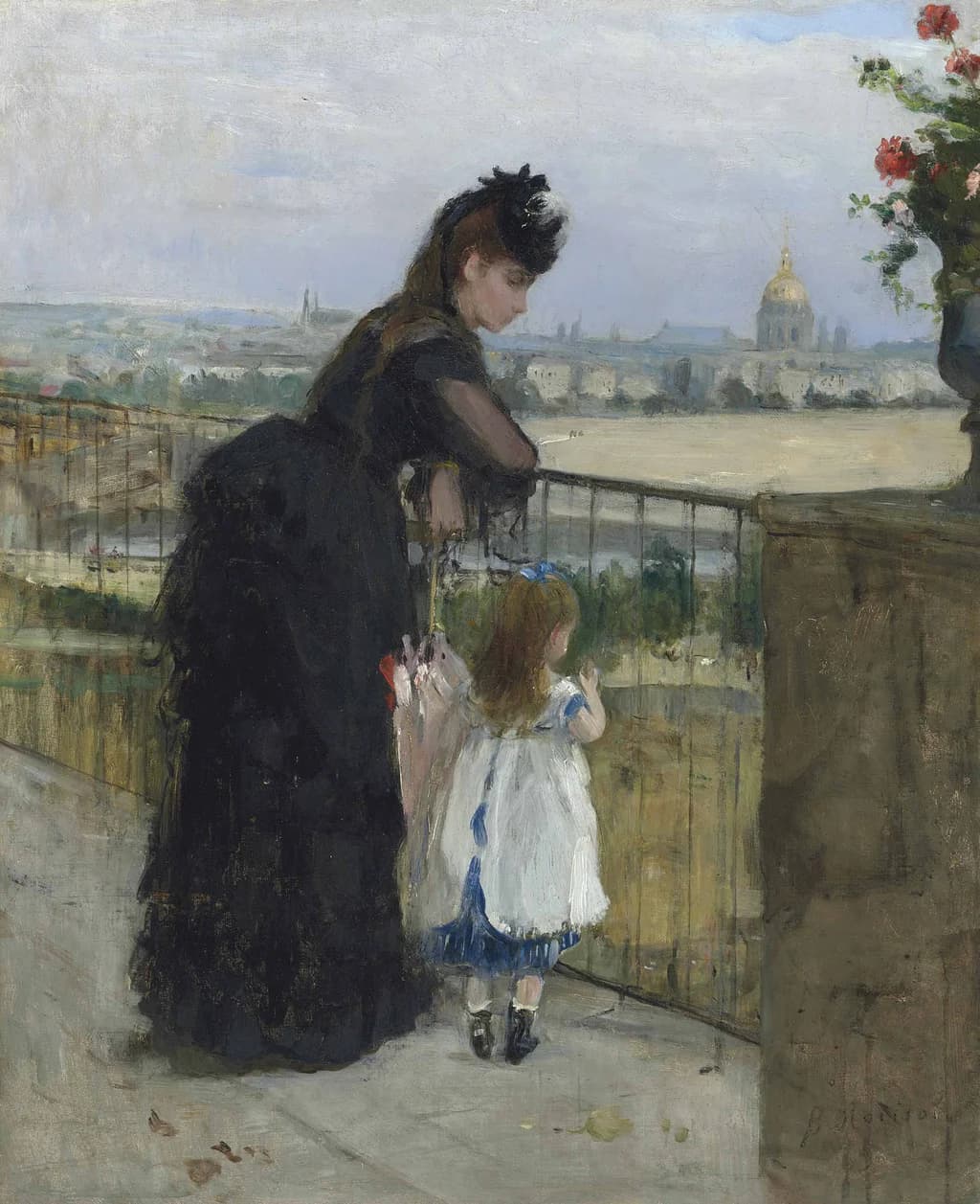 Woman and child on a balcony