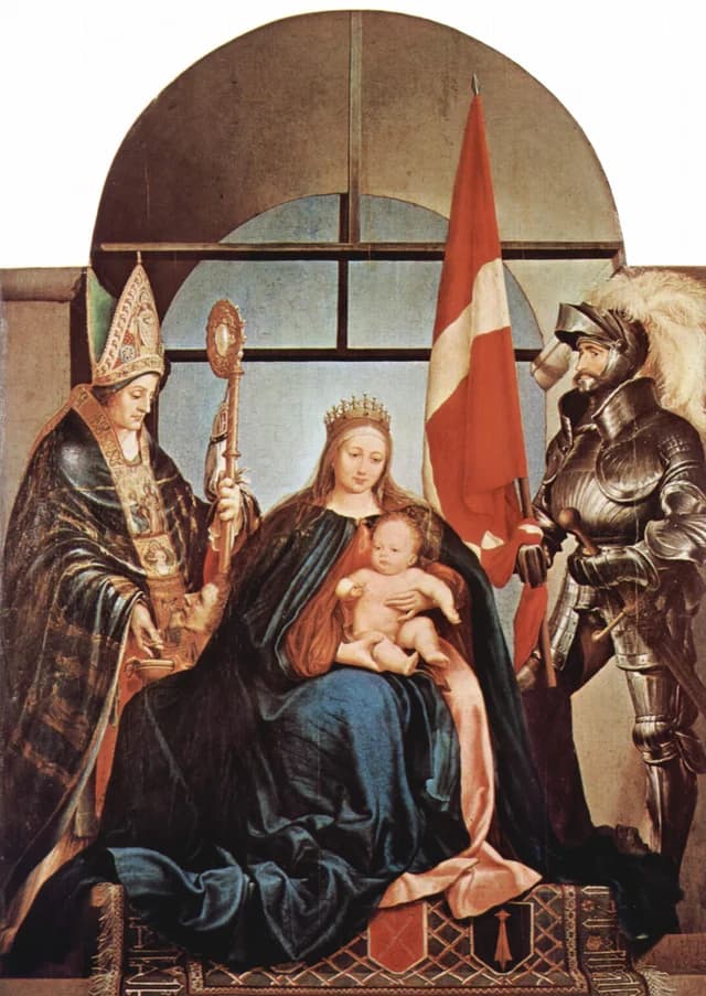 Madonna enthroned with child and two figures