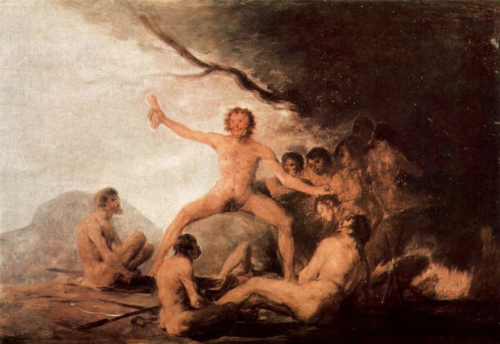 Cannibals contemplating human remains