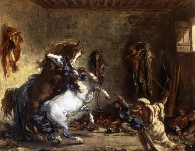 Arab Horses fighting in a stable