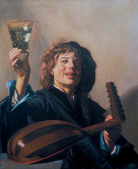 Boy with a glass and a lute