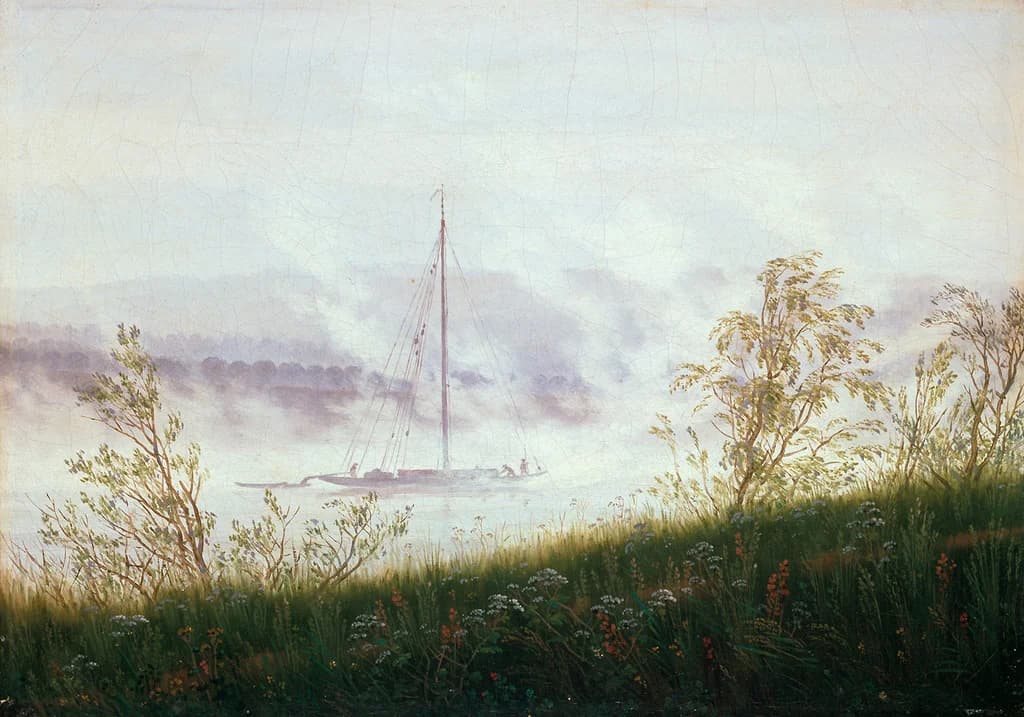 Ship in the early morning fog
