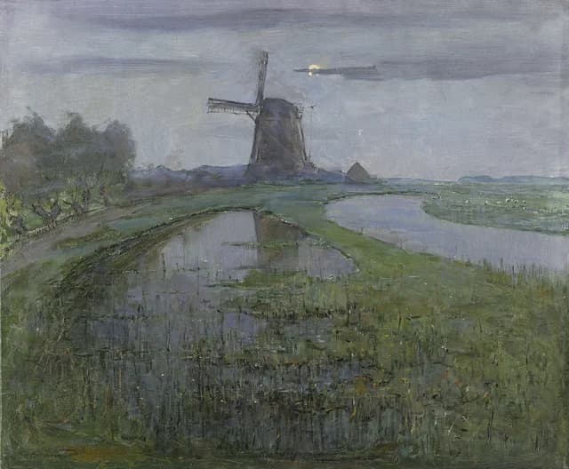 Oostzijdse Mill along the River Gein by Moonlight