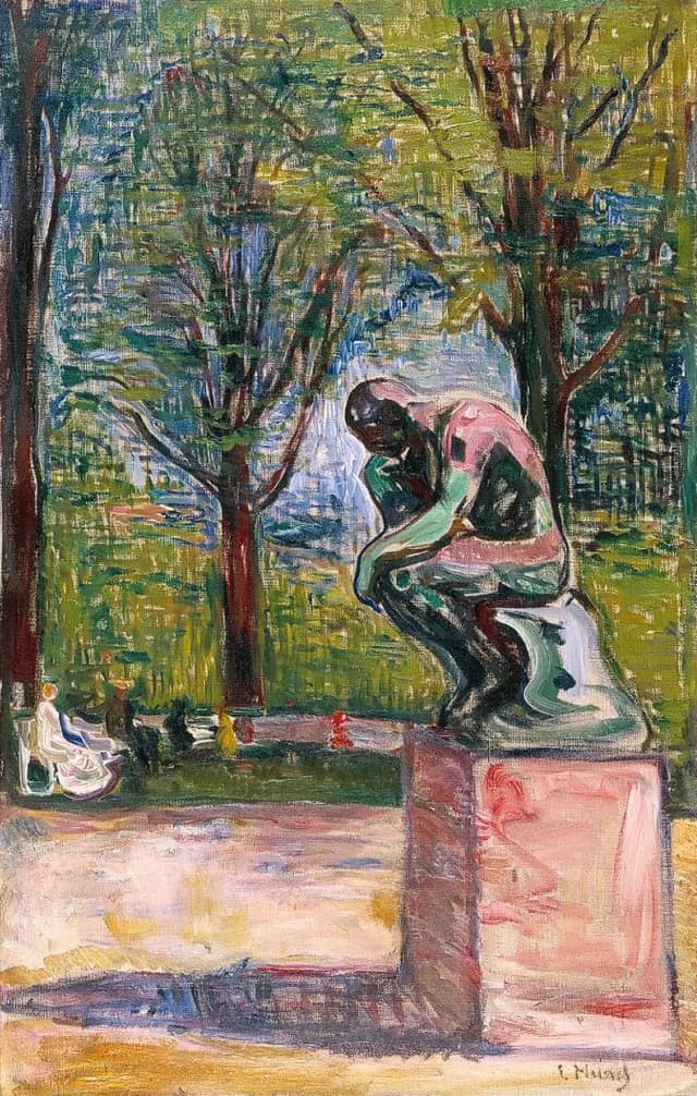 Le « Penseur » de Rodin dans le jardin du Dr Linde