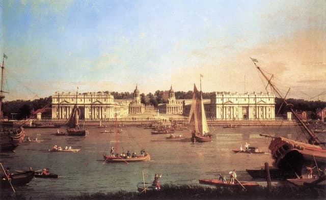 Londra: l'ospedale di Greenwich dalla riva nord del Tamigi