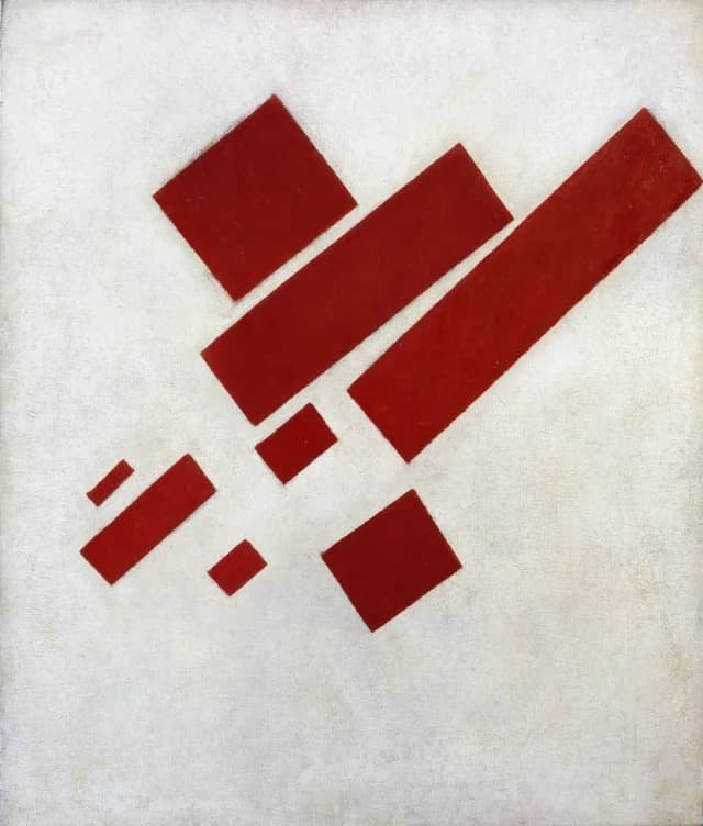 Pintura suprematista: ocho rectángulos rojos