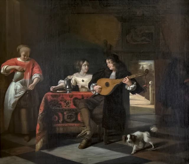Merry Company with a mandolin and a dog