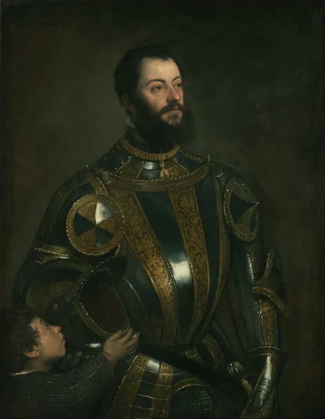 Portrait of Alfonso d'Avalos, Marchese del Vasto, in Armor with a Page