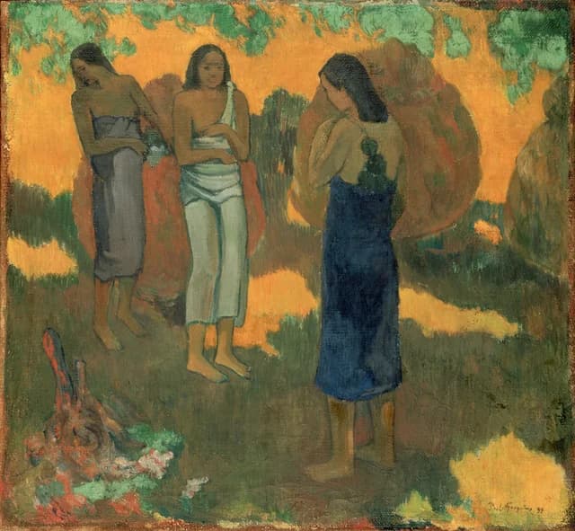 Three Tahitian Women Against a Yellow Background
