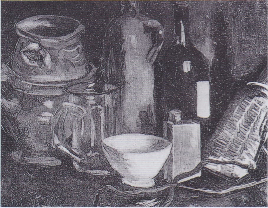 Still Life with Pottery, Beer Glass and Bottle