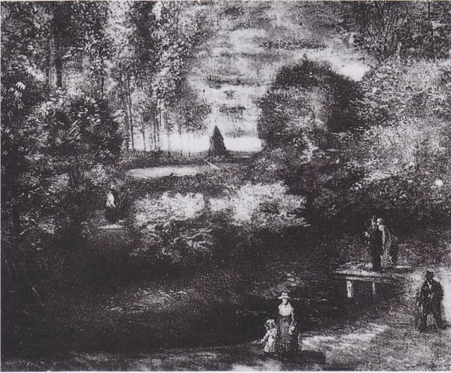 Pfarrgarten in Nuenen mit Teich und Figuren