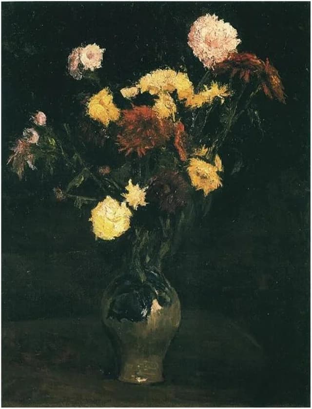 Vaso con garofani e zinnie