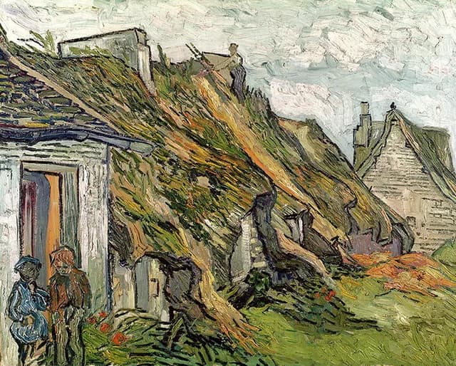 Casitas de arenisca con techo de paja en Chaponval