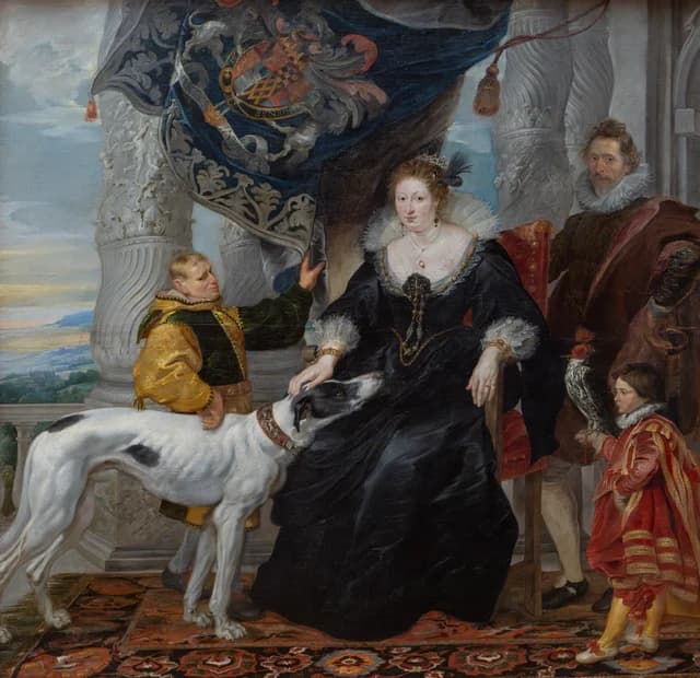 Double portrait d'Alethea Talbot (1585-1654), comtesse d'Arundel, et de Sir Dudley Carleton (1573-1632), avec deux serviteurs