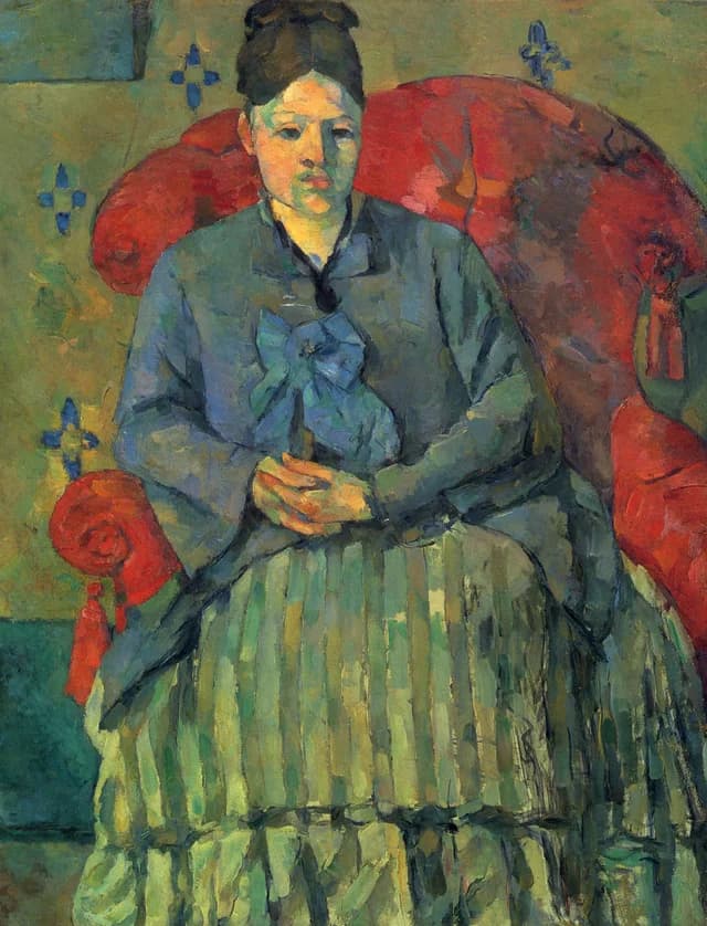 Madame Cézanne à la jupe rayée (Madame Cézanne in a Red Armchair)