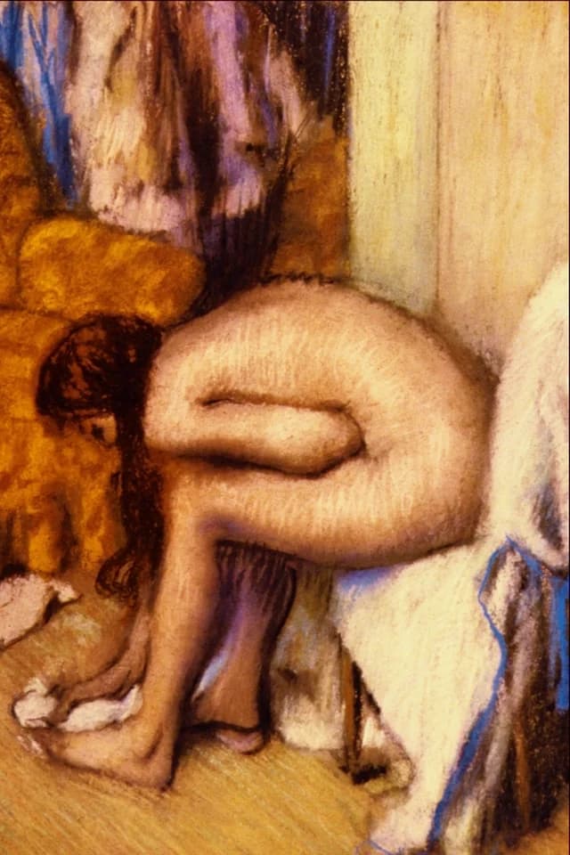 Woman wiping her left foot