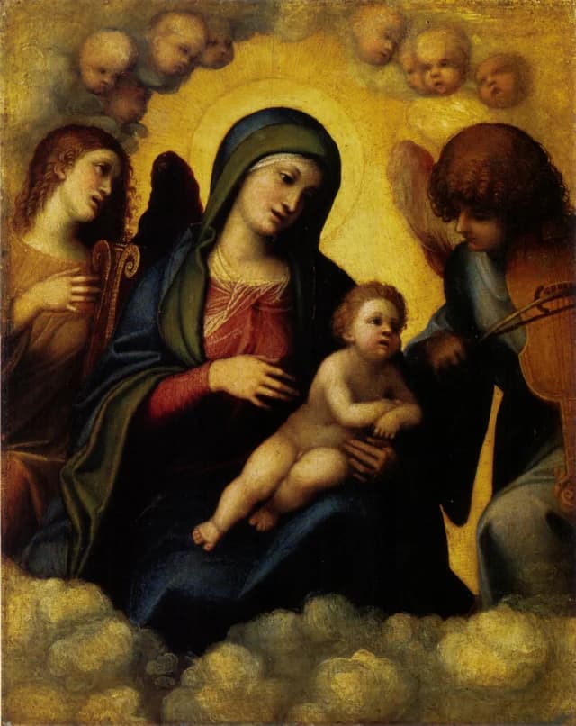 Madonna with child and two angel musicians