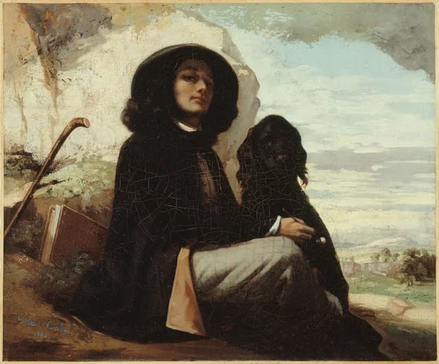 Self-Portrait with a Black Dog