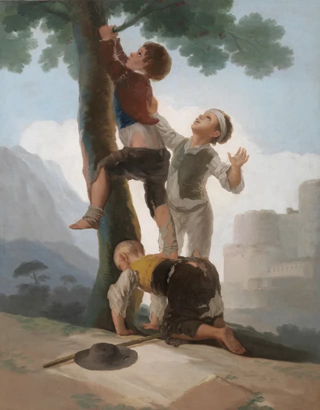 Boys climbing a tree