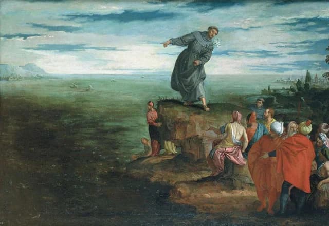 Der heilige Antonius predigt den Fischen