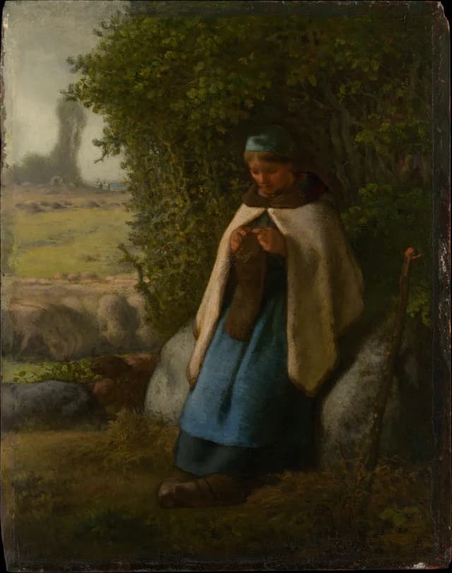 Schäferin auf einem Felsen sitzend