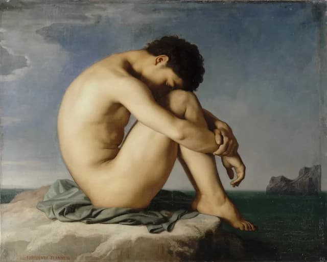 Study (Young Male Nude Seated Beside the Sea)