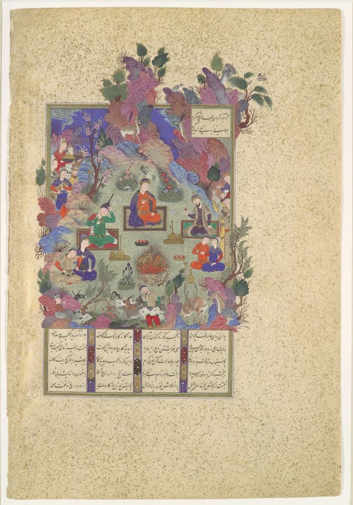 „Das Sada-Fest“, Folio 22v aus dem Schahname (Buch der Könige) des Schah Tahmasp