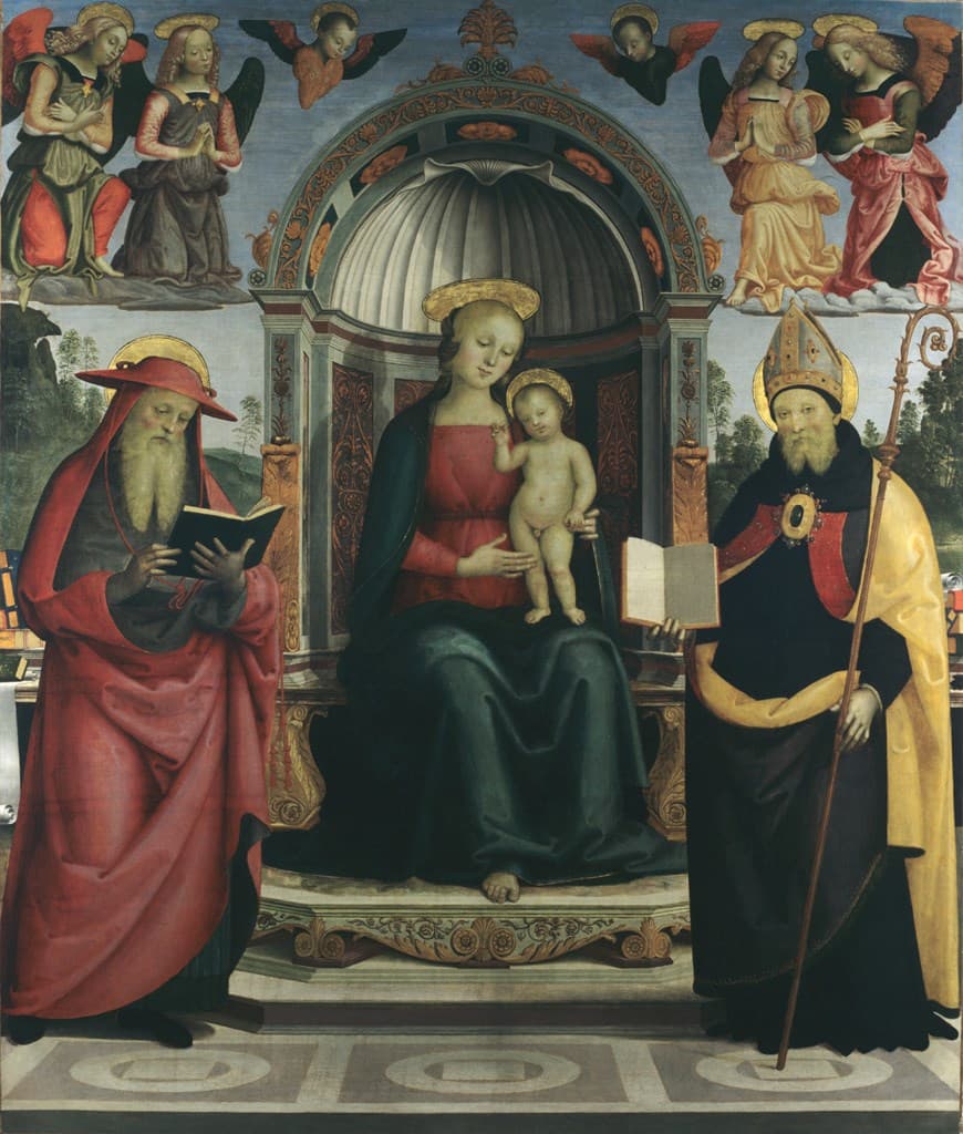 Madonna and Child Enthroned between Saints Jerome and Augustine, Four Angels and Two Cherubim