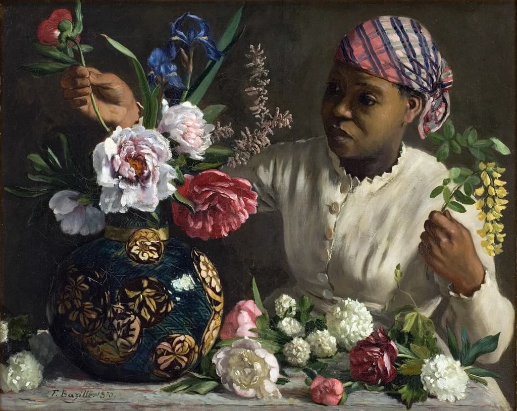 Black Woman with Peonies