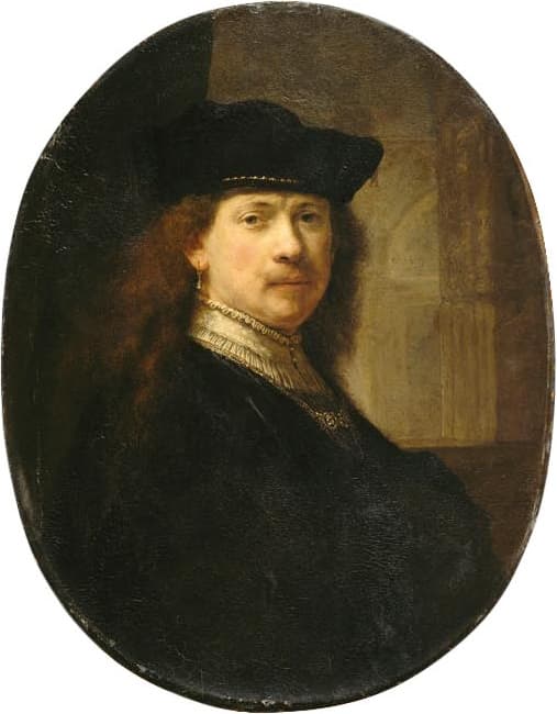 Self-portrait with architectural elements in the background