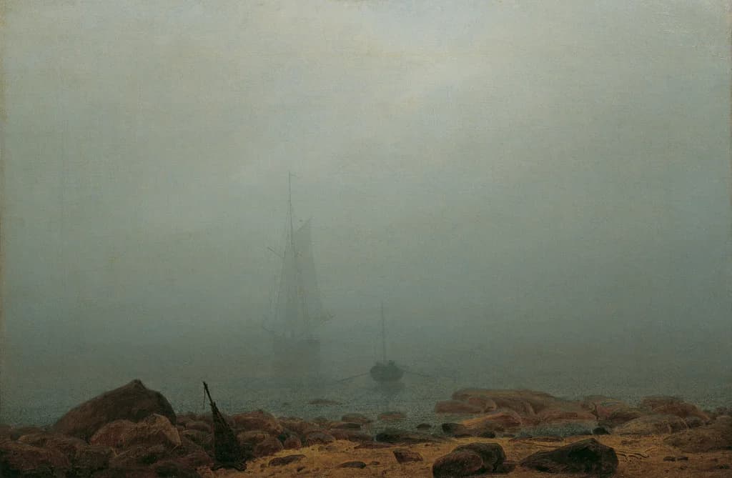 Sea beach in the fog