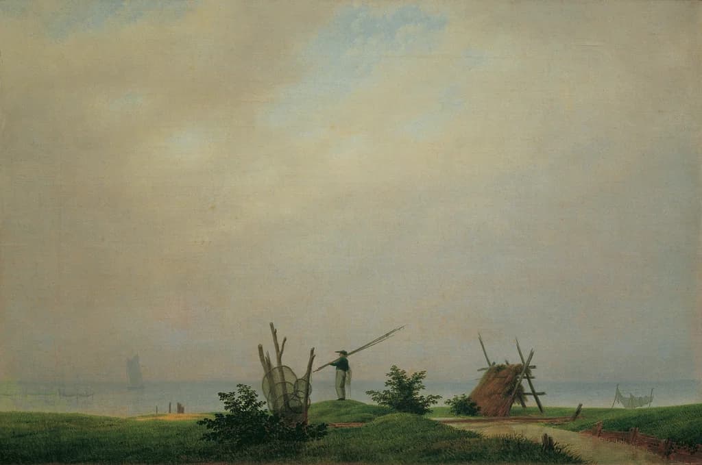 Seashore with fisherman