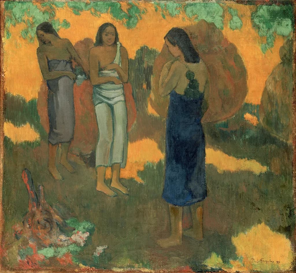 Three Tahitian Women Against a Yellow Background