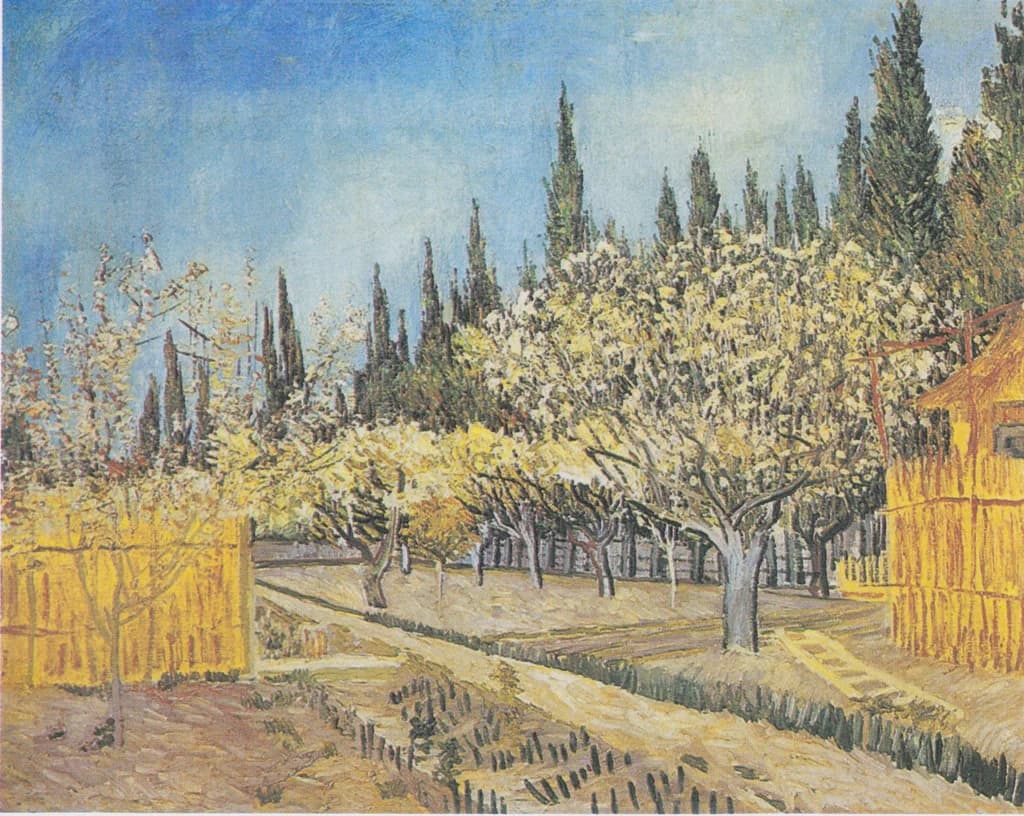 Orchard in Blossom, Bordered by Cypresses