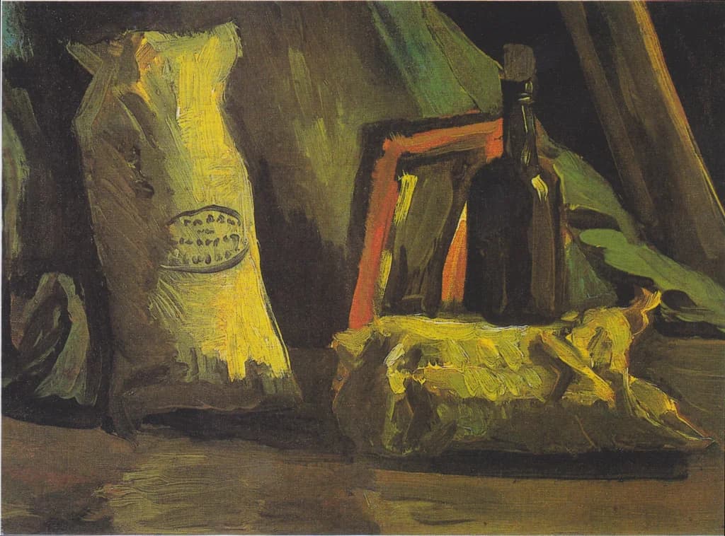 Still Life with Two Sacks and a Bottle