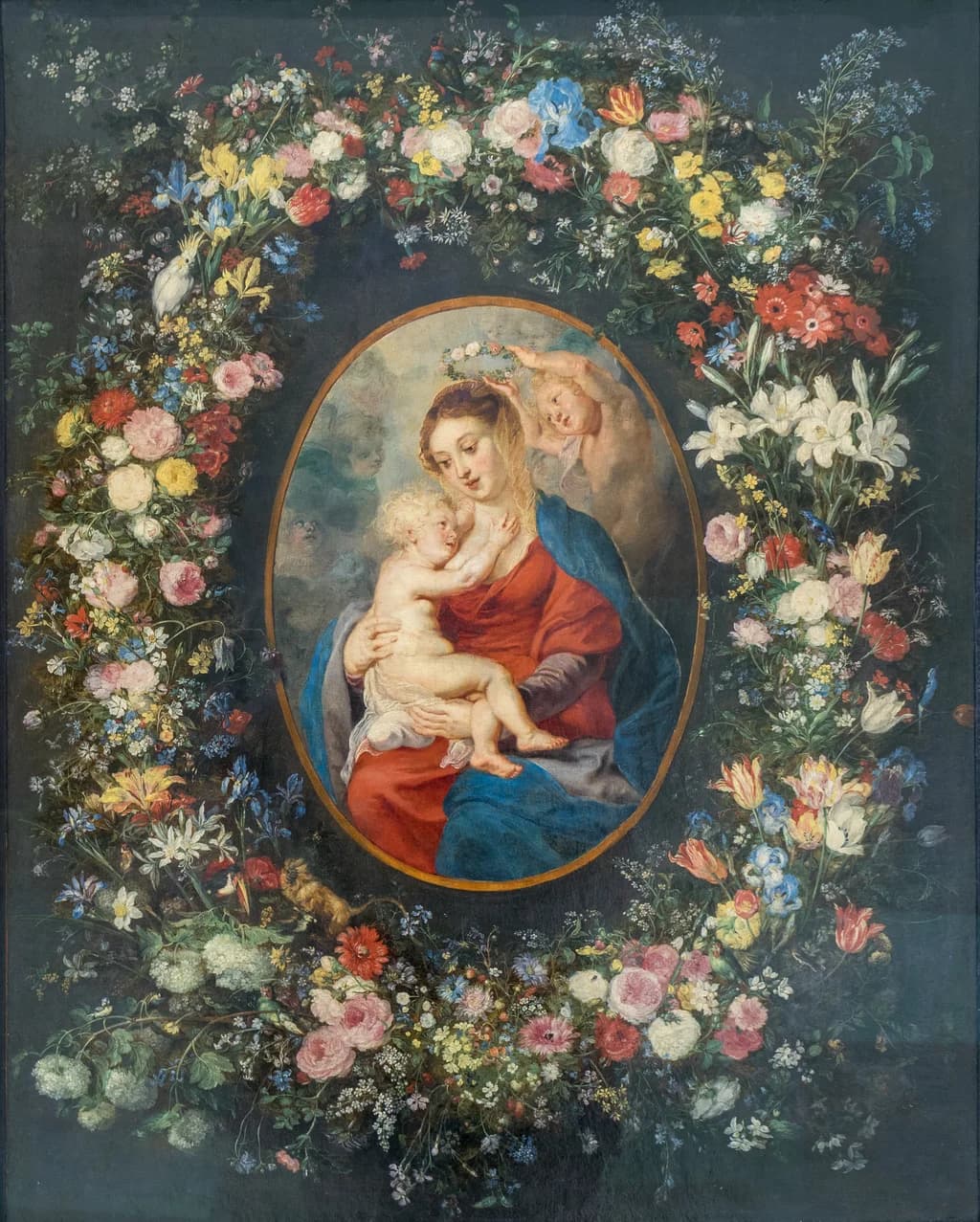Madonna and Child with Angels in a Garland of Flowers