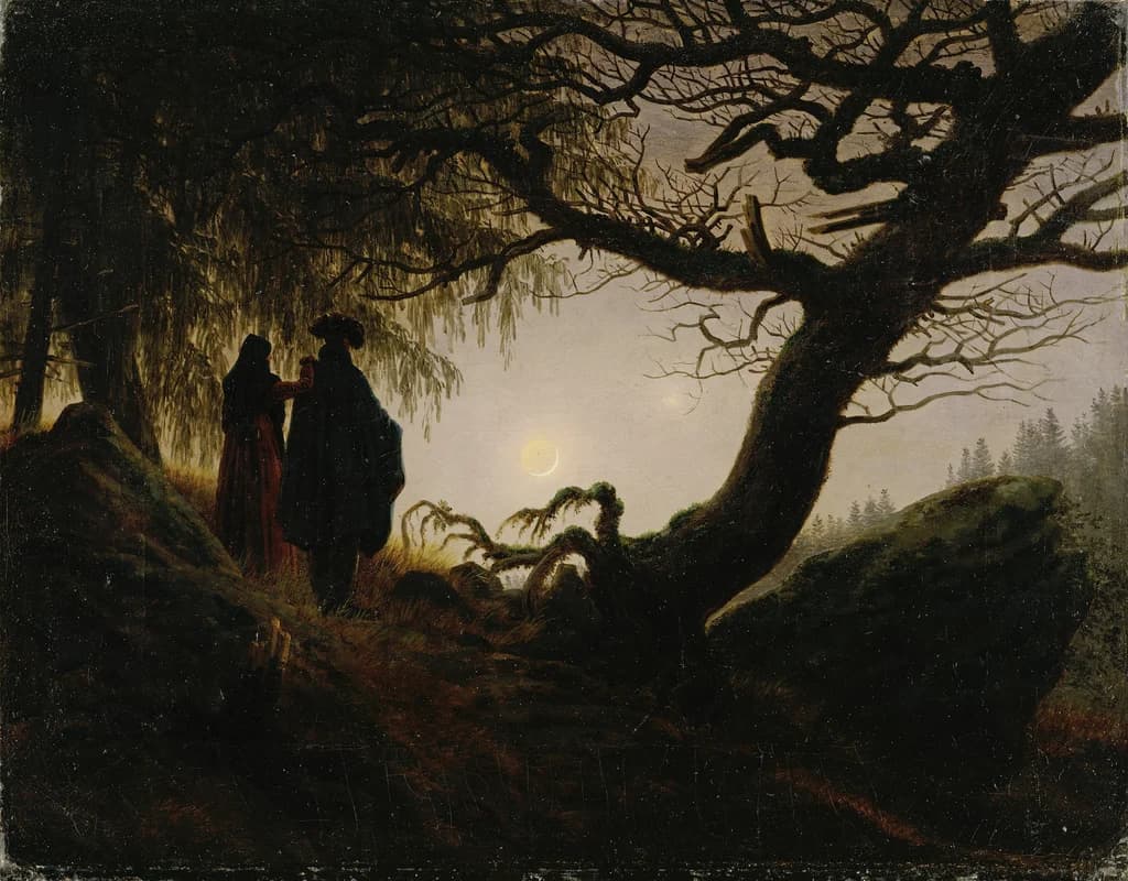 Man and Woman contemplating the moon