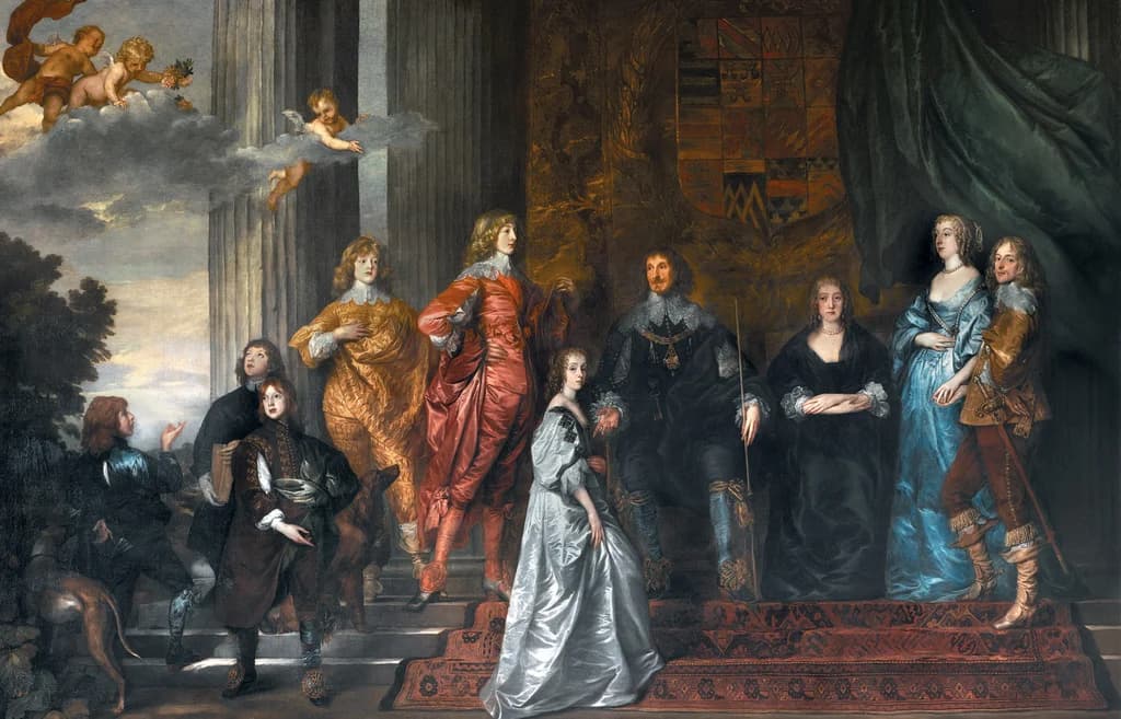 Portrait of Philip Herbert,4th Earl of Pembroke, his second wife Lady Anne Clifford,14th Baroness of Clifford and his surviving children by his first marriage and Lady Mary Villiers