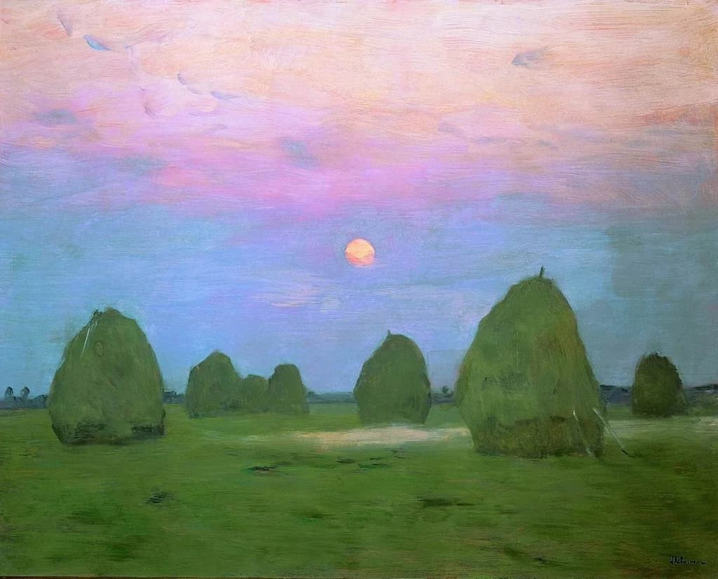 Dusk. Haystacks