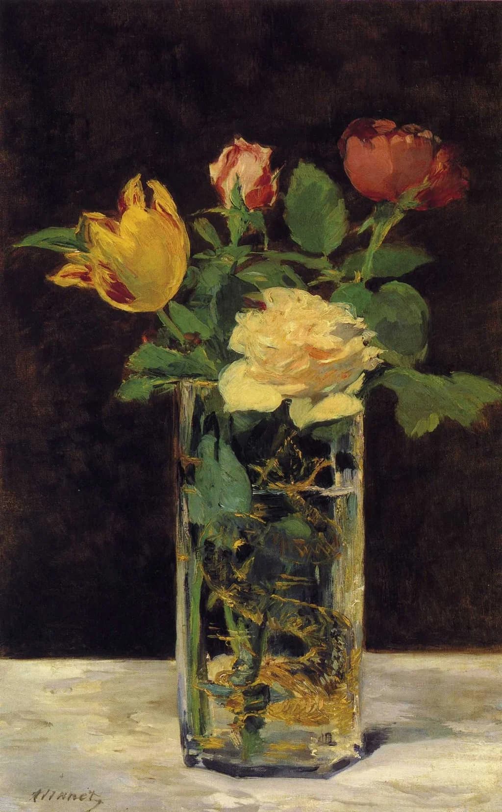 Roses and Tulips in a Vase
