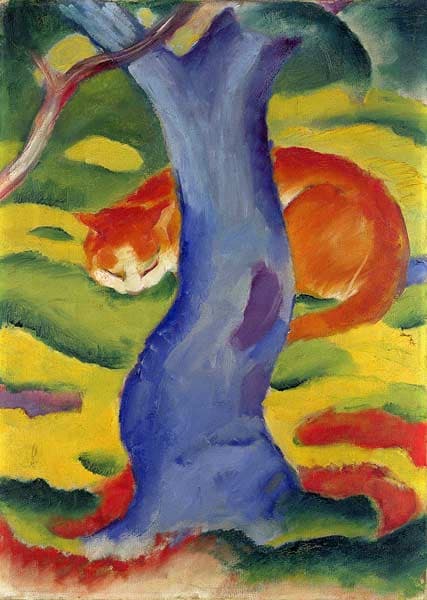 Cat behind a tree